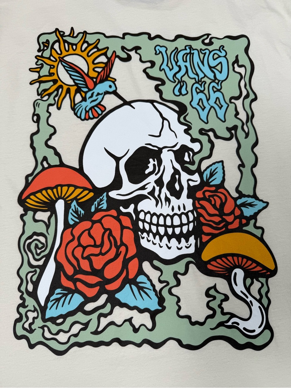 Vans ‘66 Skull Mushrooms Roses Graphic Tee Men’s White Size Medium